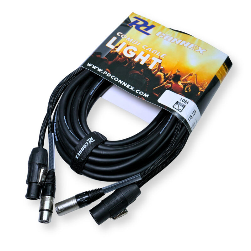 2x PD Connex CX07-10 Combi Locking Power TR and 3-Pin DMX Cable – 10m