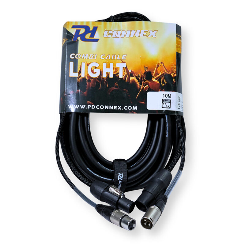 2x PD Connex CX07-10 Combi Locking Power TR and 3-Pin DMX Cable – 10m