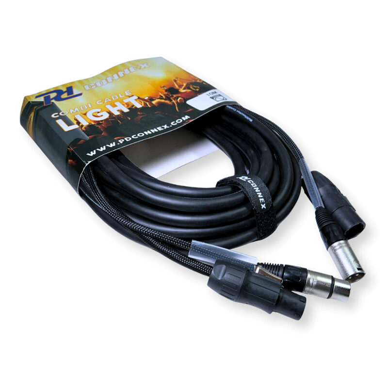 2x PD Connex CX07-10 Combi Locking Power TR and 3-Pin DMX Cable – 10m