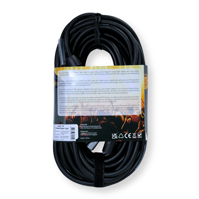 2x PD Connex CX07-15 Combi Locking Power TR and 3-Pin DMX Cable – 15m