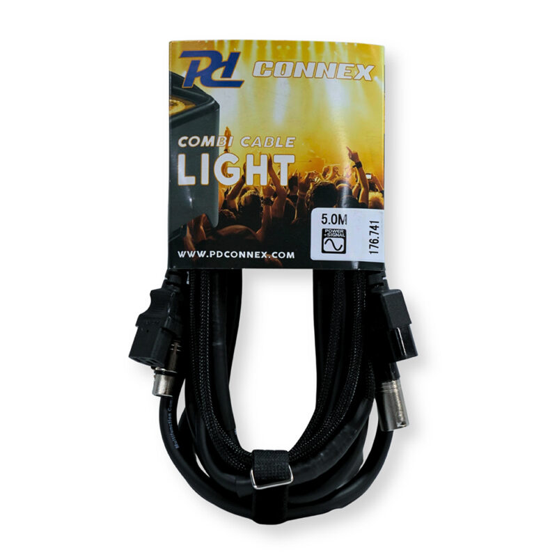 PD Connex CX09-5 Combi IEC Male/Female Power & 3-Pin DMX Cable – 5m