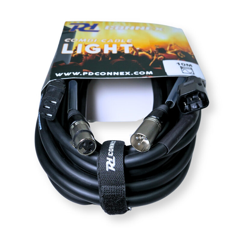 PD Connex CX09-10 Combi IEC Male/Female Power & 3-Pin DMX Cable – 10m