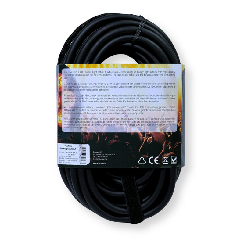 PD Connex CX09-15 Combi IEC Male/Female Power & 3-Pin DMX Cable – 15m