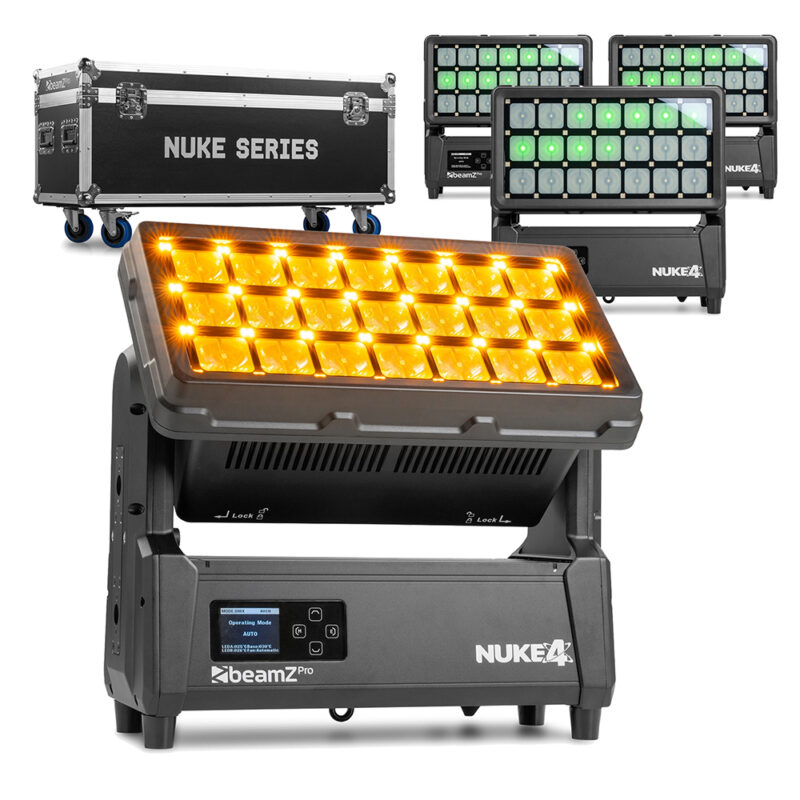 4x BeamZ Pro NUKE4 Motorised Strobe Beam Outdoor Light with Flightcase 4x BeamZ Pro NUKE4 Motorised Strobe Beam Outdoor Light with Flightcase
