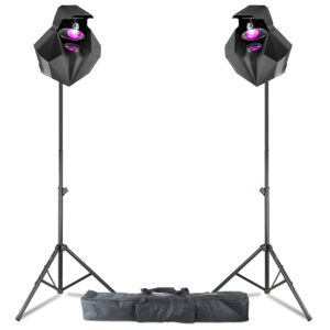 2x BeamZ Diviner20 Multi Gobo LED Beam Scanner Effect Lights + Stands 2x BeamZ Diviner20 Multi Gobo LED Beam Scanner Effect Lights + Stands