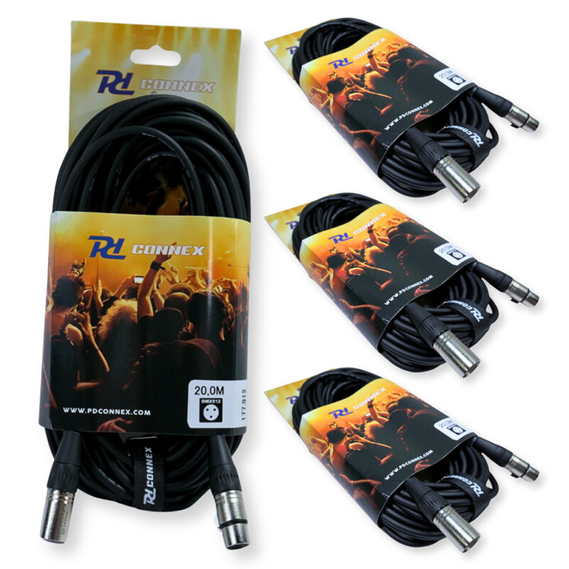 4x PD Connex CX100-20 3-Pin XLR DMX Lighting Cable – Male/Female 20m