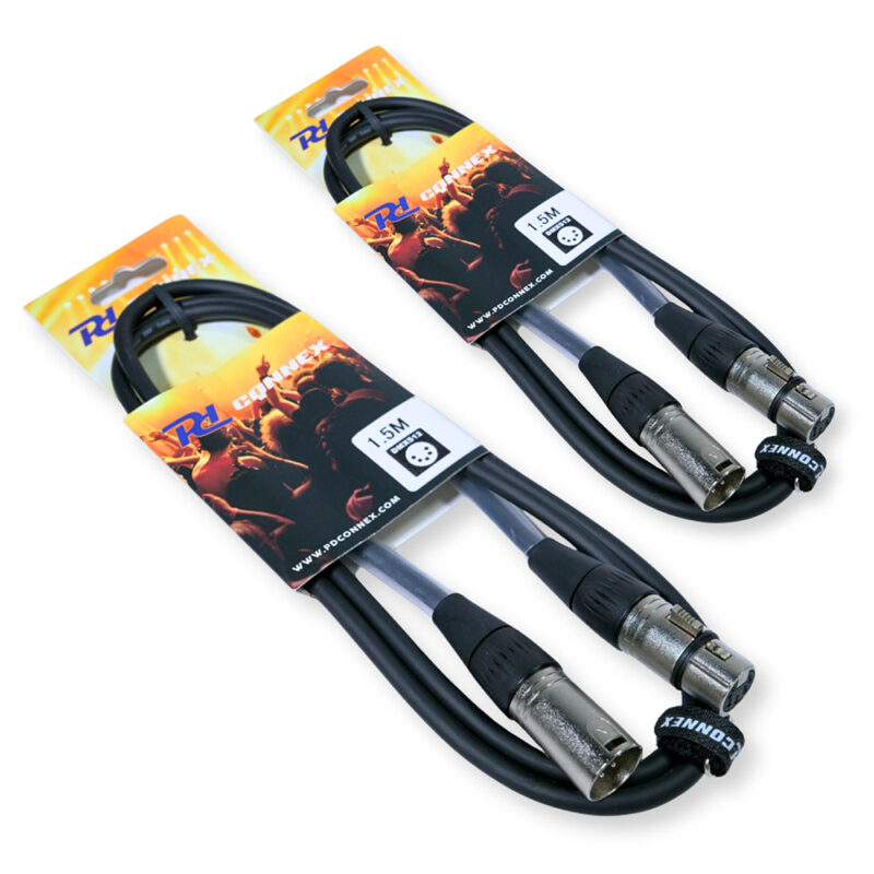 2x PD Connex CX102-1 5-Pin XLR DMX Lighting Cable – Male/Female 1.5m