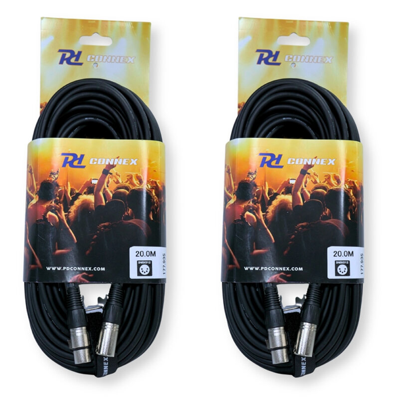 2x PD Connex CX102-20 5-Pin XLR DMX Lighting Cable – Male/Female 20m