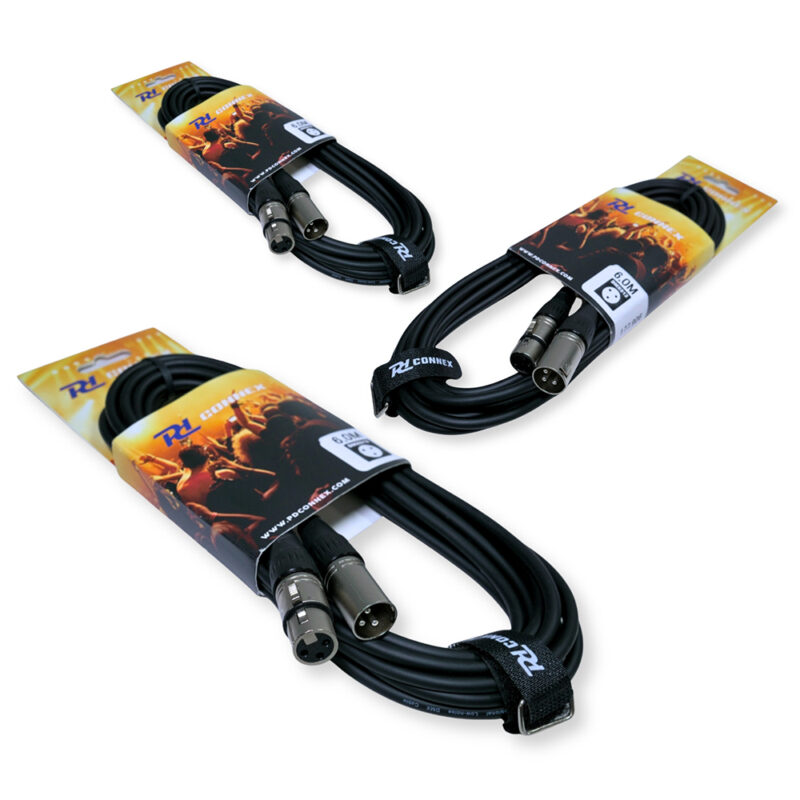 3x PD Connex CX100-6 3-Pin XLR DMX Lighting Cable – Male/Female 6m