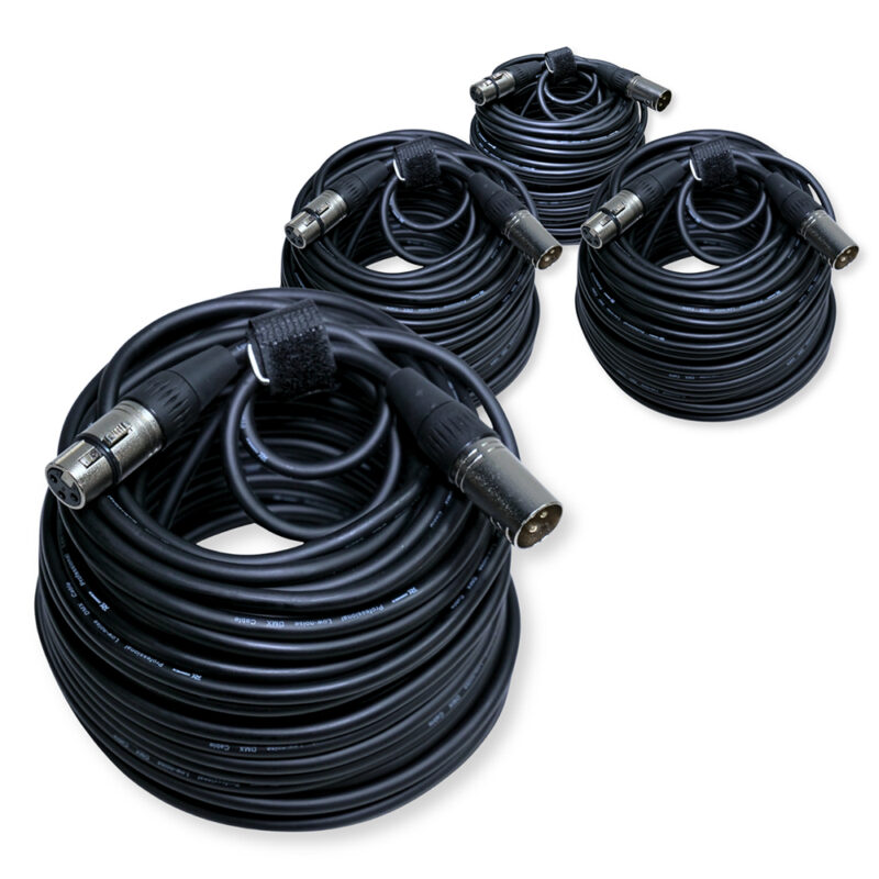 4x PD Connex CX100-25 3-Pin XLR DMX Lighting Cable – Male/Female 25m