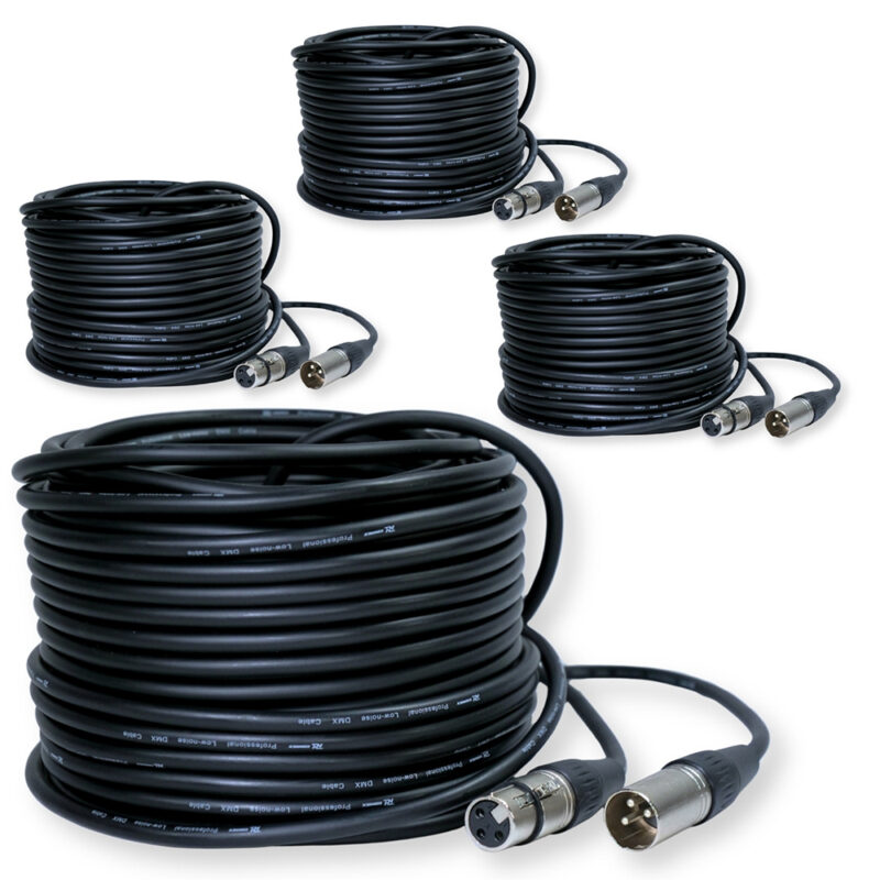 4x PD Connex CX100-30 3-Pin XLR DMX Lighting Cable – Male/Female 30m