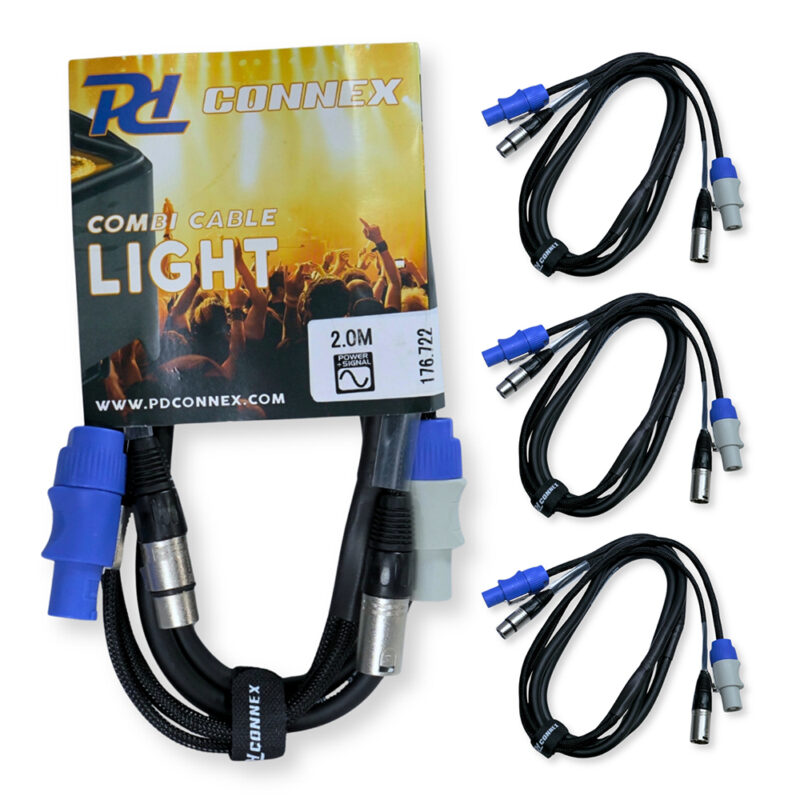 4x PD Connex CX06-2 Combi Locking Power and 3-Pin DMX Cable – 2m 4x PD Connex CX06-2 Combi Locking Power and 3-Pin DMX Cable – 2m