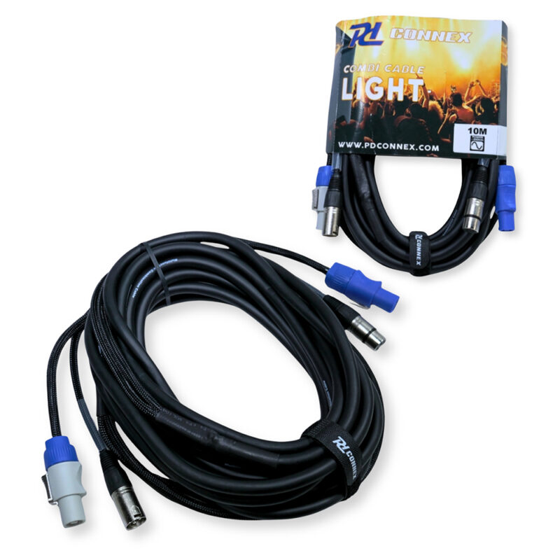 2x PD Connex CX06-10 Combi Locking Power and 3-Pin DMX Cable – 10m