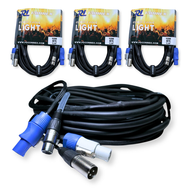 4x PD Connex CX06-10 Combi Locking Power and 3-Pin DMX Cable – 10m 4x PD Connex CX06-10 Combi Locking Power and 3-Pin DMX Cable – 10m