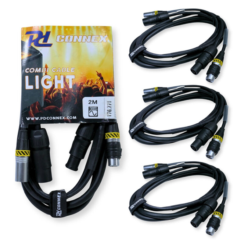 4x PD Connex CX13-2 Combi Locking Power TR and 5-Pin DMX Cable – 2m