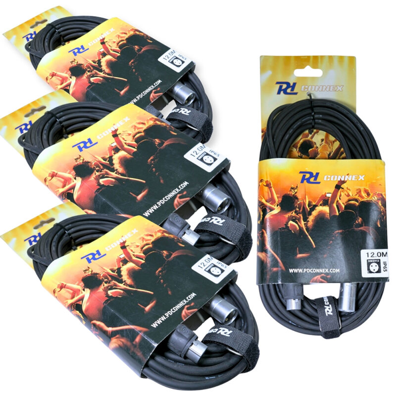4x PD Connex CX104-12 Outdooor IP65 3-Pin DMX Lighting Cable – 12m