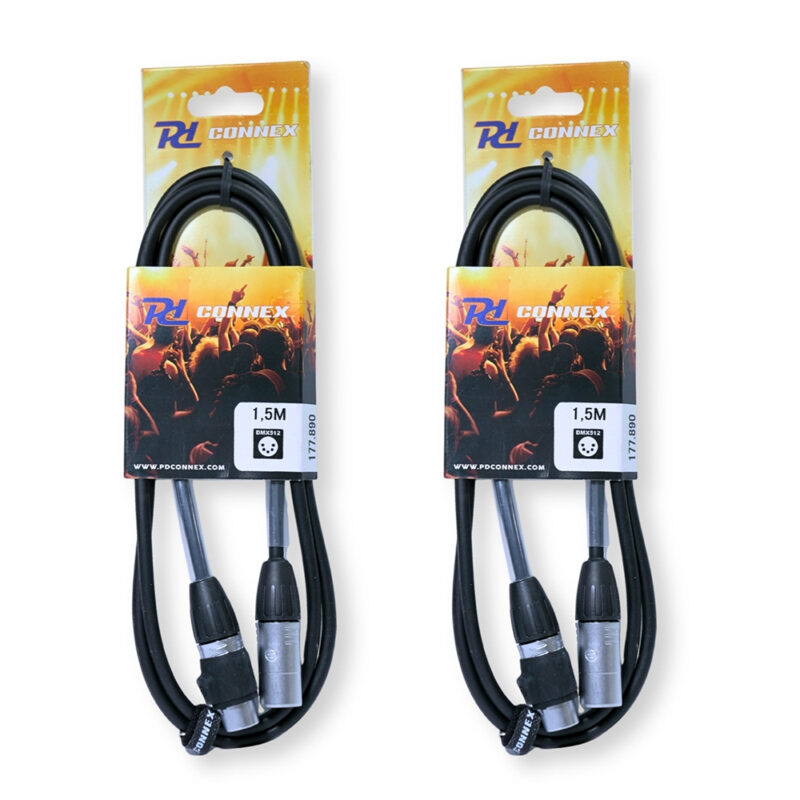 2x PD Connex CX109-1 Outdoor IP65 5-Pin DMX Lighting Cable – 1.5m