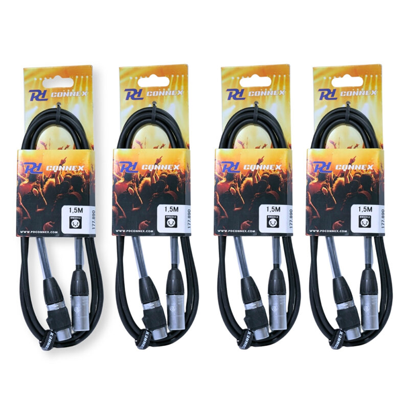 4x PD Connex CX109-1 Outdoor IP65 5-Pin DMX Lighting Cable – 1.5m